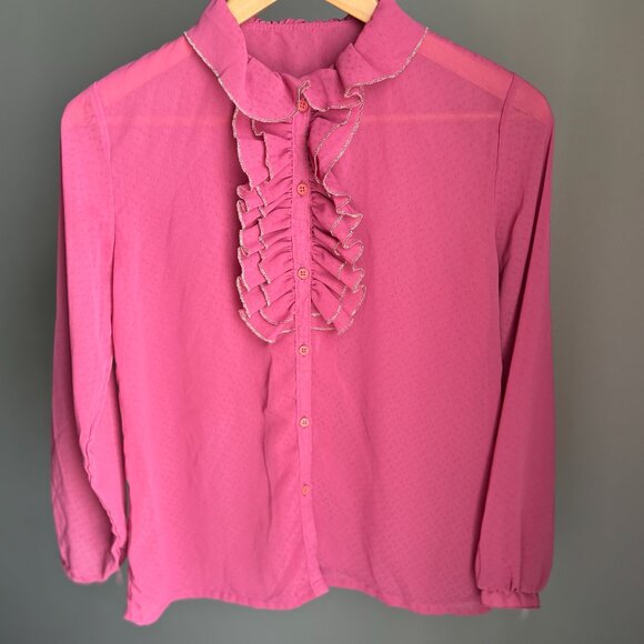 Pink Ruffle Blouse Vintage Sheer Top - Picture 3 of 16